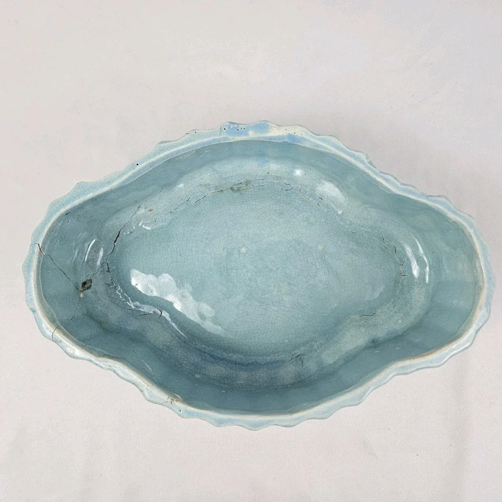 Vintage McCoy Pottery Jardinière Planter Aqua Blue Turquoise Bamboo Leaves 1940 - Picture 9 of 14